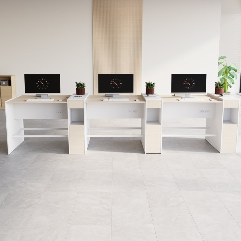 Okeysen Modular 6 Person Bar Height Benching Workstation with Storage & Outlets, Stand Up Desk For Office