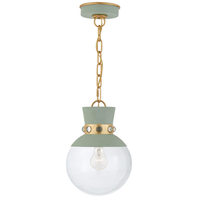 Julie Neill Lucia Small Pendant, Celadon/Gold, 17.5" H x 13" W x 13" D