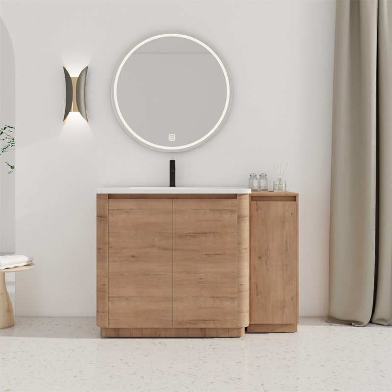 Meuble-lavabo autoportant de 48 po avec lavabo en céramique blanche et 1 petite armoire de rangement, porte à fermeture en douceur