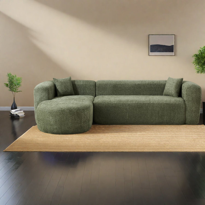Canapé d'angle moderne, canapé nuage en chenille de 278 cm (109,4 pouces) pour la maison, méridienne gauche verte, Vert