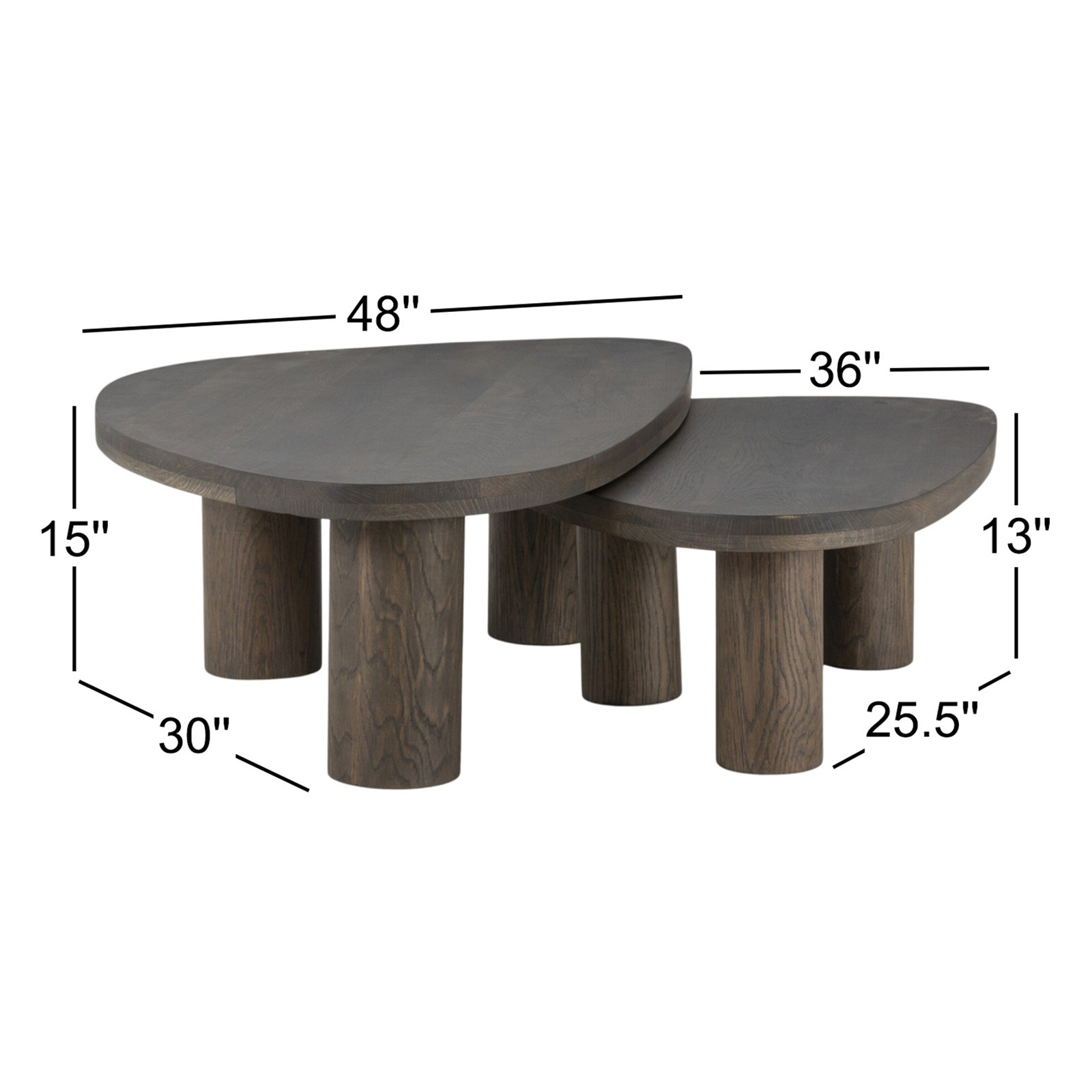 48" Oak Coffee Table Set, Gray Tobacco Oak