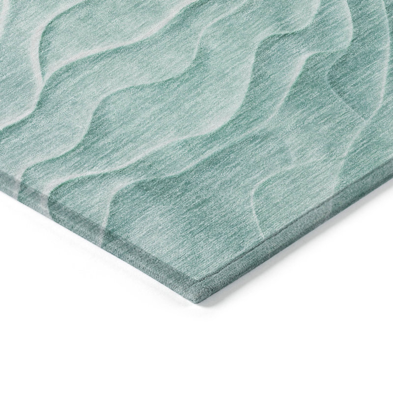 Aqua Flat Woven Synthetic Washable Rectangular Rug 3' x 5'