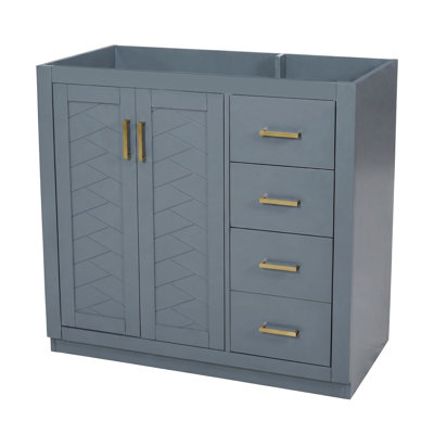 Meuble-lavabo de 36 po sans lavabo supérieur, armoire de rangement en bois massif, meuble-lavabo autoportant avec 3 tiroirs et portes à fermeture douce