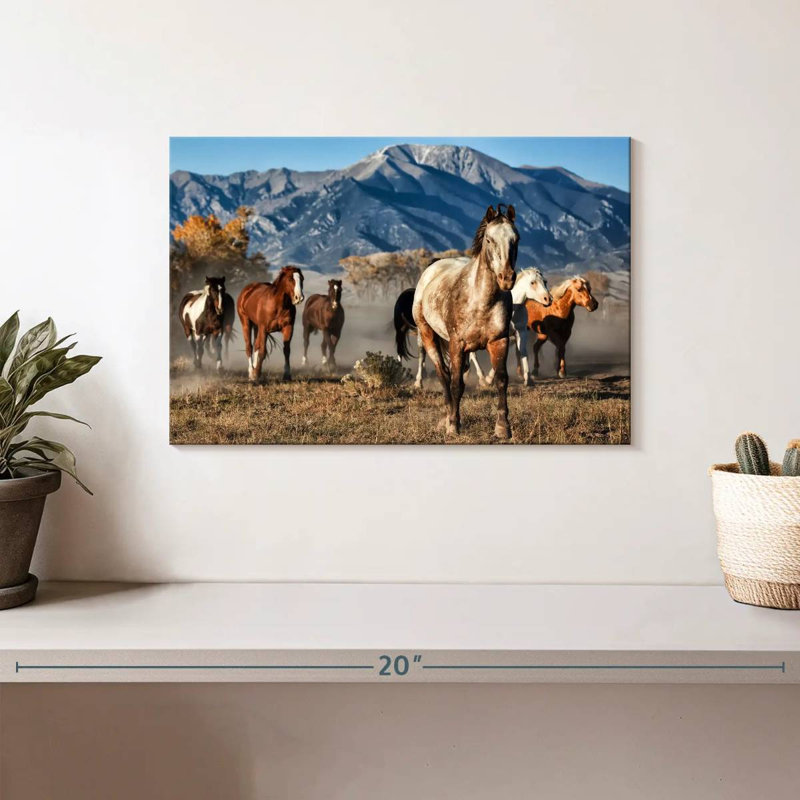 Brampt Running Horses With Mountain Backdrop, 8" H x 12" W