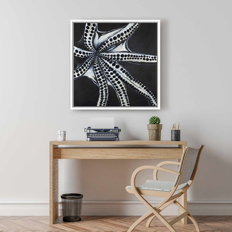 Grande toile tentacule de poulpe | Décoration de salle de bain marine, H 25,25 po x l 25,25 po, Noir, Blanc