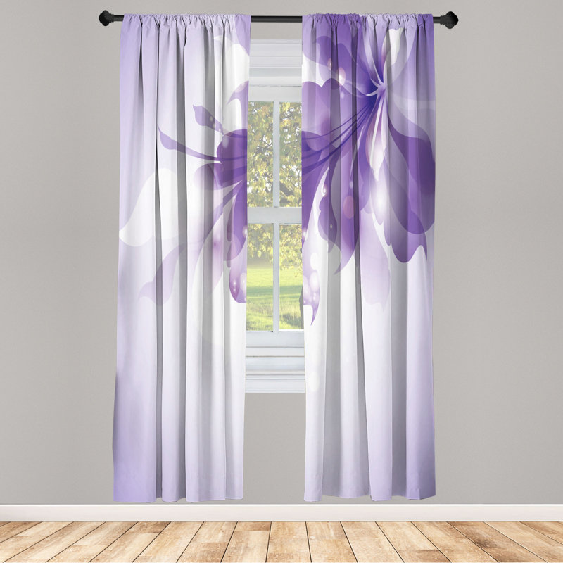 Microfiber Floral Semi-Sheer Rod Pocket Curtain Panels, 28" W x 84" L, Purple/White