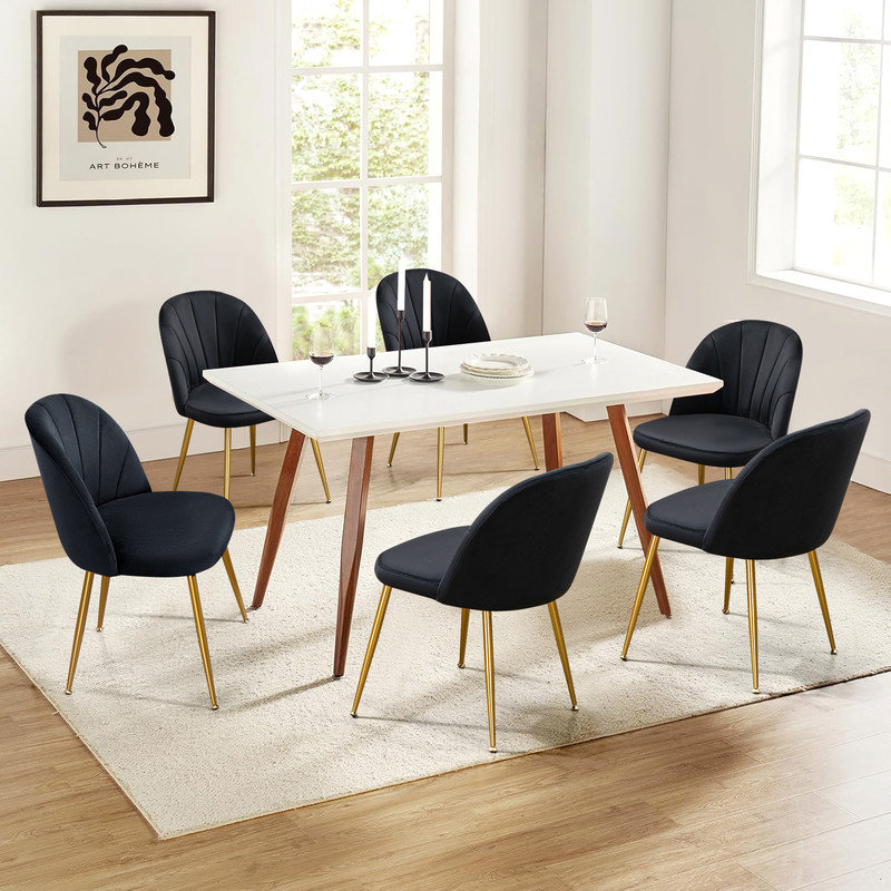 Modern Velvet Armless Side Dining Chairs, Black