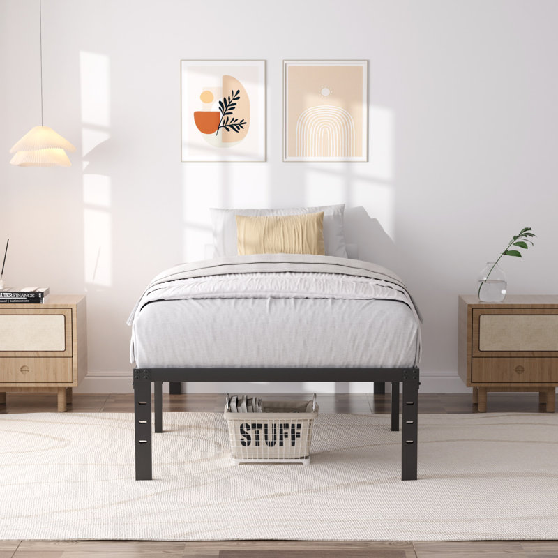 Bed Frame No Box Spring Need 14 Inch Heavy Duty Tall Platform Bed Frame, Twin