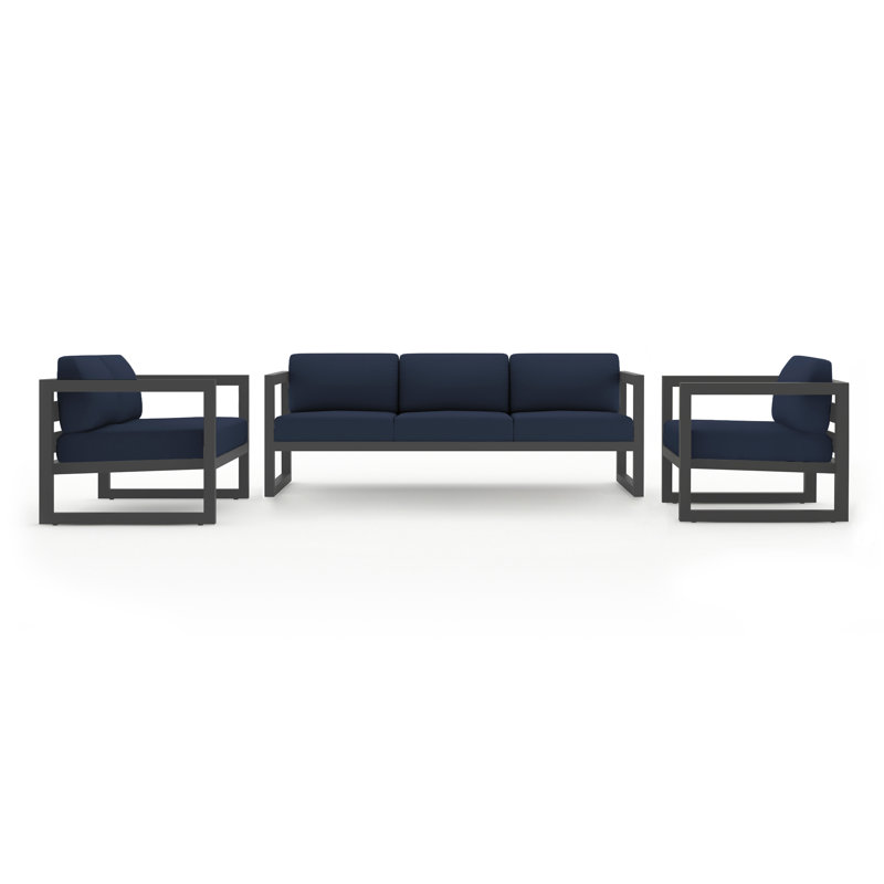 Avion 3 Piece Sofa Loveseat Set, Spectrum Indigo Sunbrella®, Slate