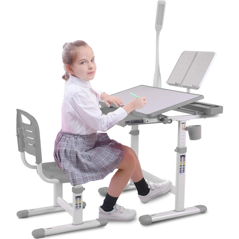 Ensemble de bureau pour enfants avec hauteur réglable, Gris