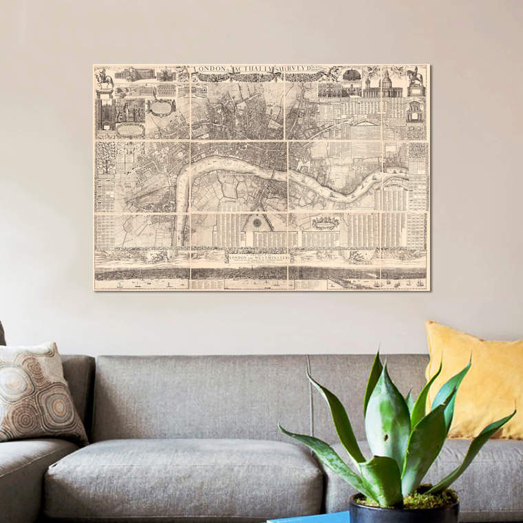 « london en fait survey map », impression sur toile, H 8 po x l 12 po x P 0,75 po, Toile tendue, Pas de tapis