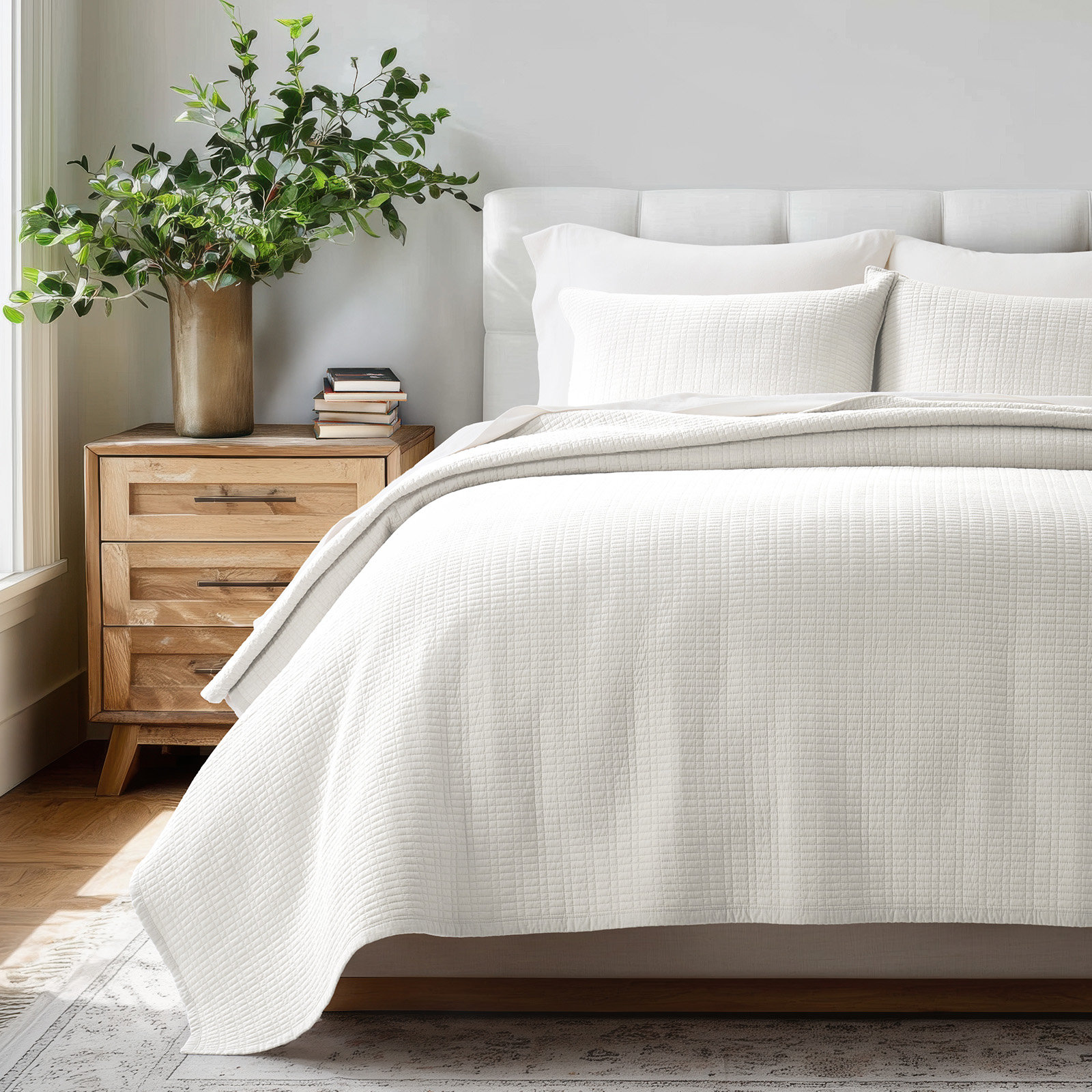 Cotton Quilt Set, Bright White, King Quilt + 2 Shams
