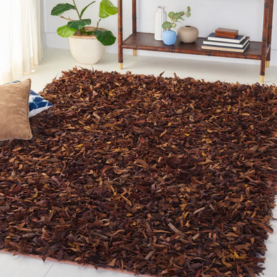 Tapis de couleur unie en cuir / coton tissé à la main Arik