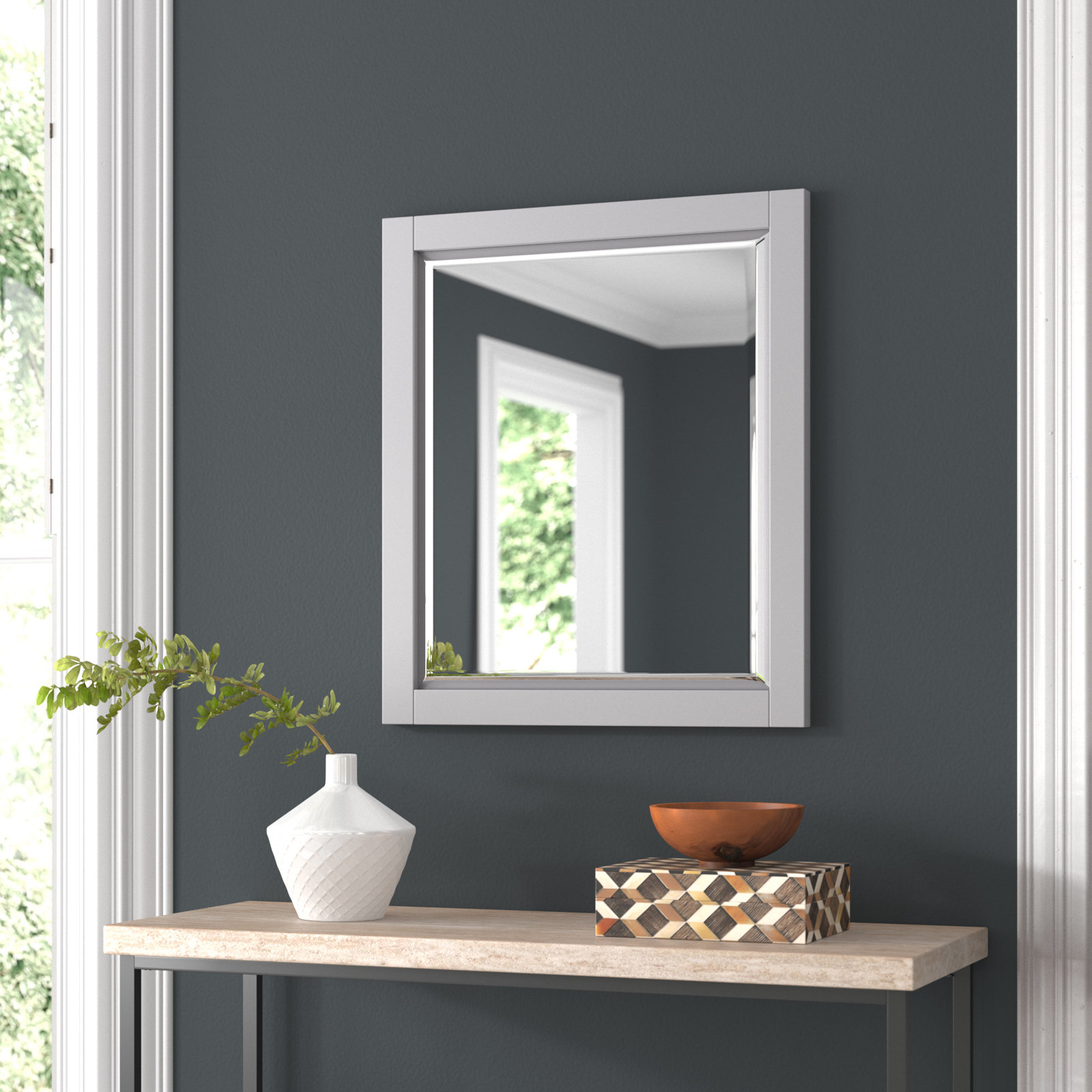 Keira 28" Beveled Vanity Mirror, Gray
