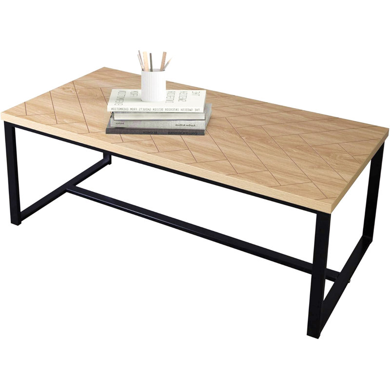 Table basse moderne Bali Coastal avec plateau en bois naturel et pieds en métal noir