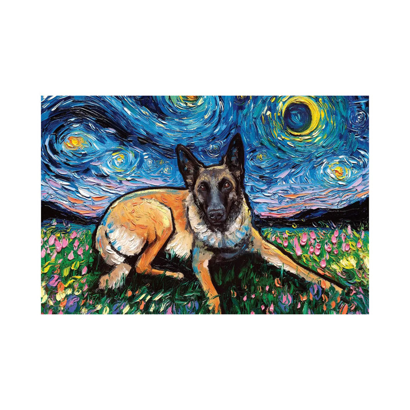 Belgian Malinois Night by Aja Trier - Wrapped Canvas Painting, 66.04 cm H x 45.72 cm W x 3.175 cm D