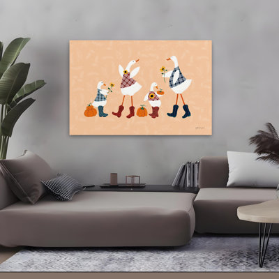 Ducks In The Pumpkin Patch I - Animal Blue Boots Duck Art