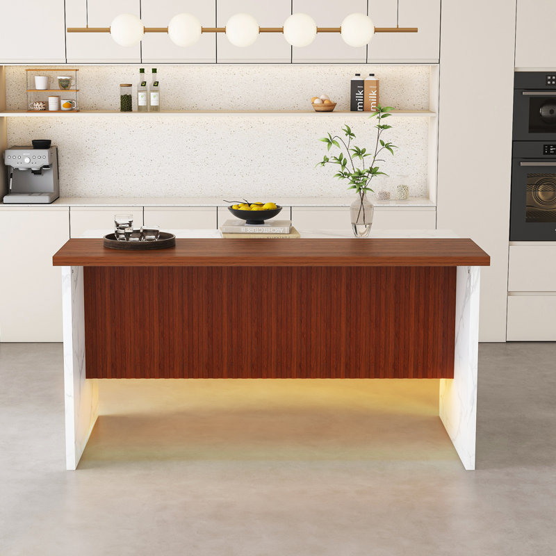 Kitchen Island with LED Lights, White