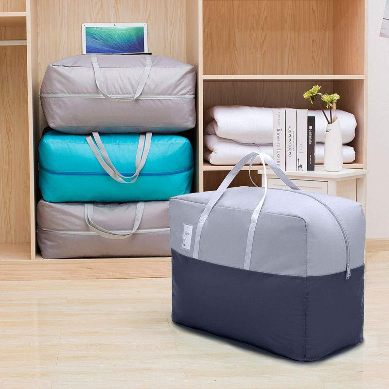 Grand sac de rangement à fermeture à glissière pour édredon, sac de rangement pour vêtements pliant avec poignée renforcée, sac de rangement sous le lit pour la literie, couverture, tissu, oreiller, 75 L, gris