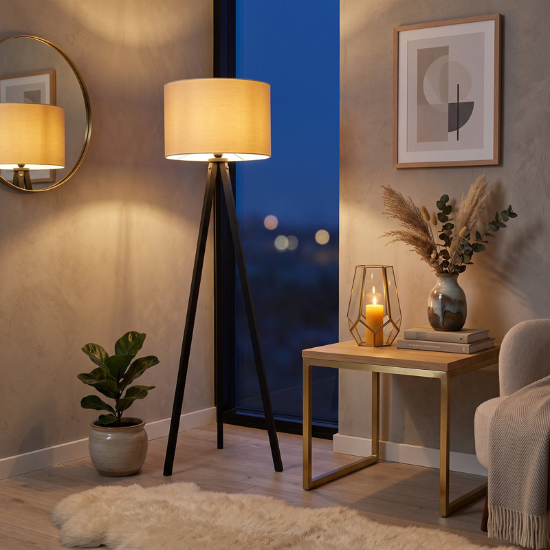 Tripod Floor Lamp, Black, Beige