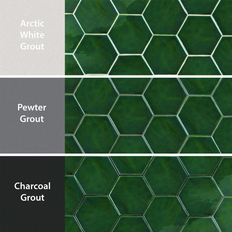 Viva Hex Antic Handmade 6" x 7" Ceramic Tile, Green