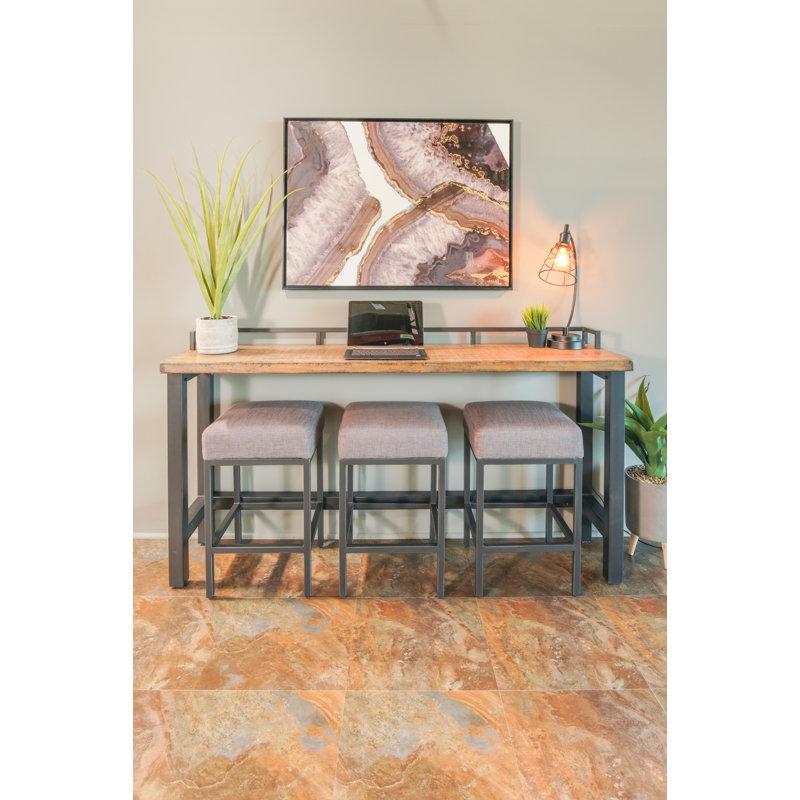 Zarahi Pine Solid Wood Top Metal Base Dining Table