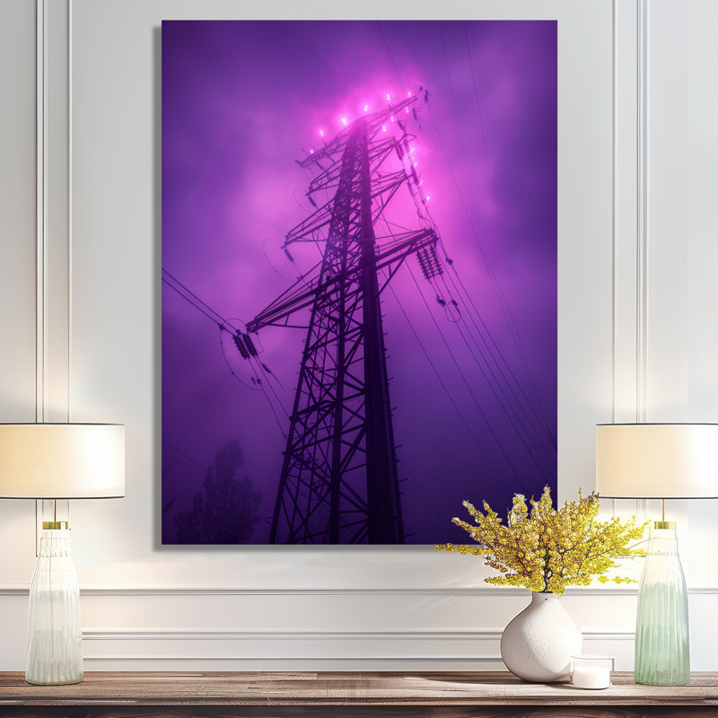 Éclipse mauve, lignes électriques - Photo II, Toile tendue, H 20 po x l 12 po x P 1 po