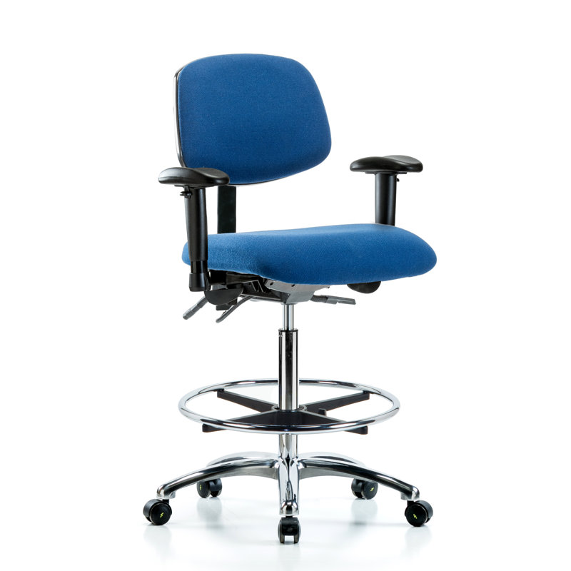 Mireya Drafting Chair, Blue, Casters, Included