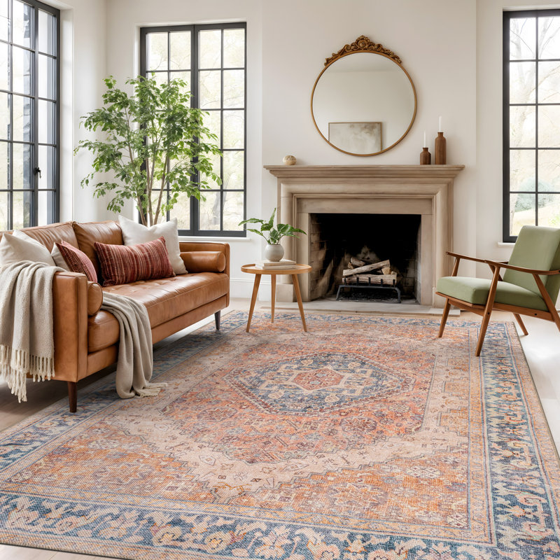 Valora Rust Medallion Pattern Machine Washable Flatweave Rug With Non-Slip Backing, Rectangle 7'6" x 9'6"