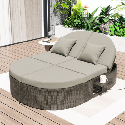 Chaise longue en rotin pour 2 personnes avec dossiers et coussins réglables pour le patio ou la piscine