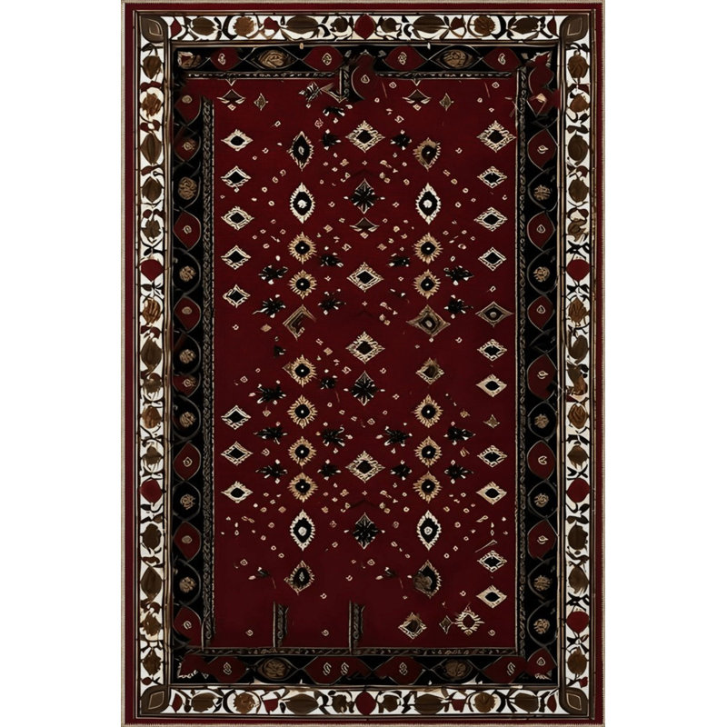 Tapis décoratif rétro bourgogne, Rectangle 3 pi 3 po x 4 pi 11 po