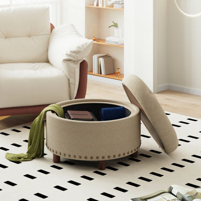 25'' Oversized Upholstered Round Storage Ottoman
