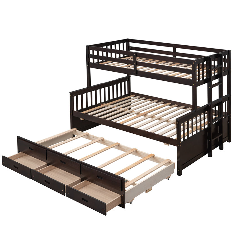 Gandee Kids Twin Over Full Bunk Bed with Trundle with Drawers, Espresso