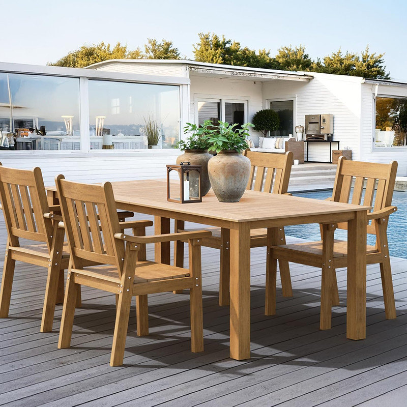 Ensemble de table de salle à manger rectangulaire pour 4 personnes avec accoudoirs All Weather, Brun, 4