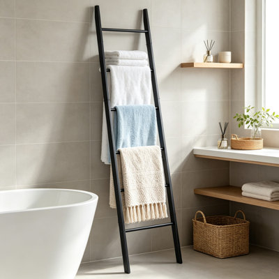 Échelle de couverture en bois avec tablette, porte-serviettes incliné à six niveaux pour le salon, la chambre à coucher et la salle de bain, décor de maison de campagne pour courtepointes, jetés et serviettes