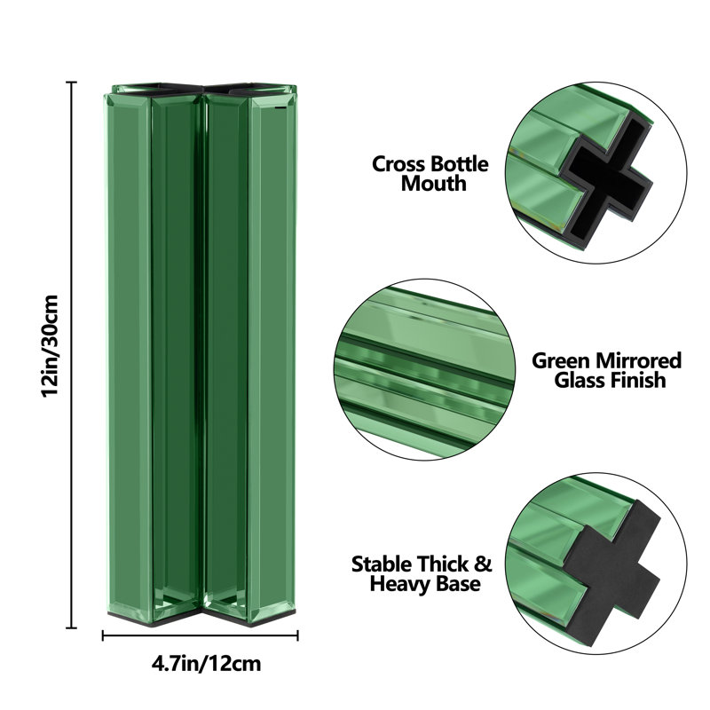 Irmfried X-Shaped Handmade Green Glass Table Vase, Green