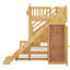 Lit simple superposé au dessus d'un lit double avec glissade et escalier, tablette de rangement et garde-robe, lit superposé en bois avec garde-corps-159232971