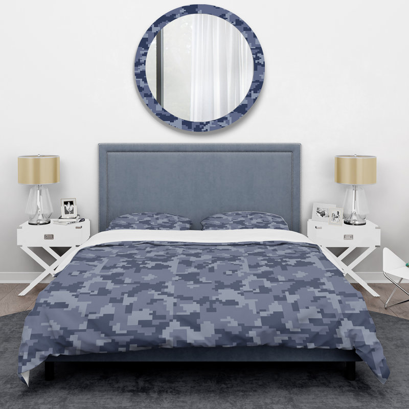 Trendy Navy Camouflage - Cabin & Lodge Duvet Cover Set, Queen Duvet Cover + 2 Standard Shams