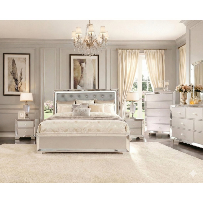 6 Pieces Bedroom Set, Queen, Silver