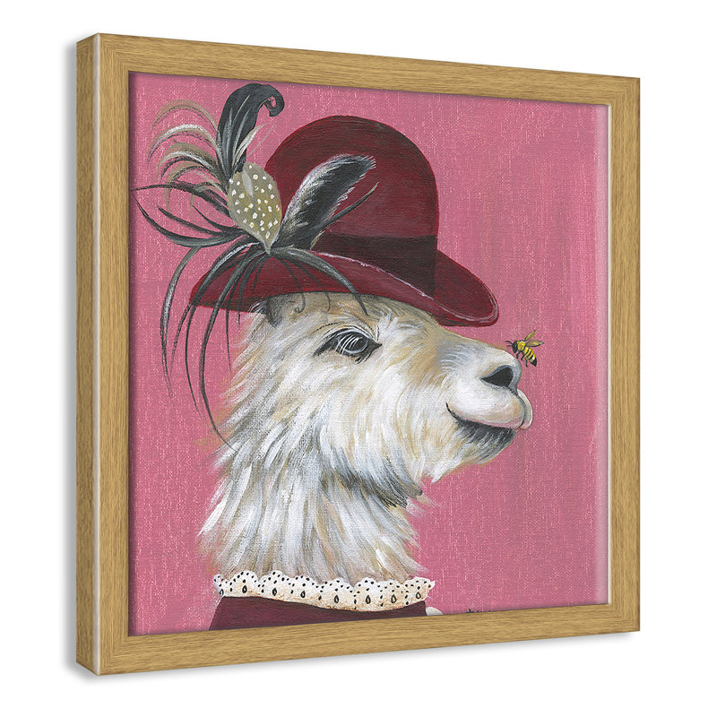 Art sur toile llama, H 13 po x l 13 po x P 1,18 po, Cadre argenté