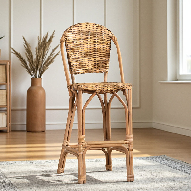 Drayven Natural Rattan Bar Stool, Modern-Bohemian