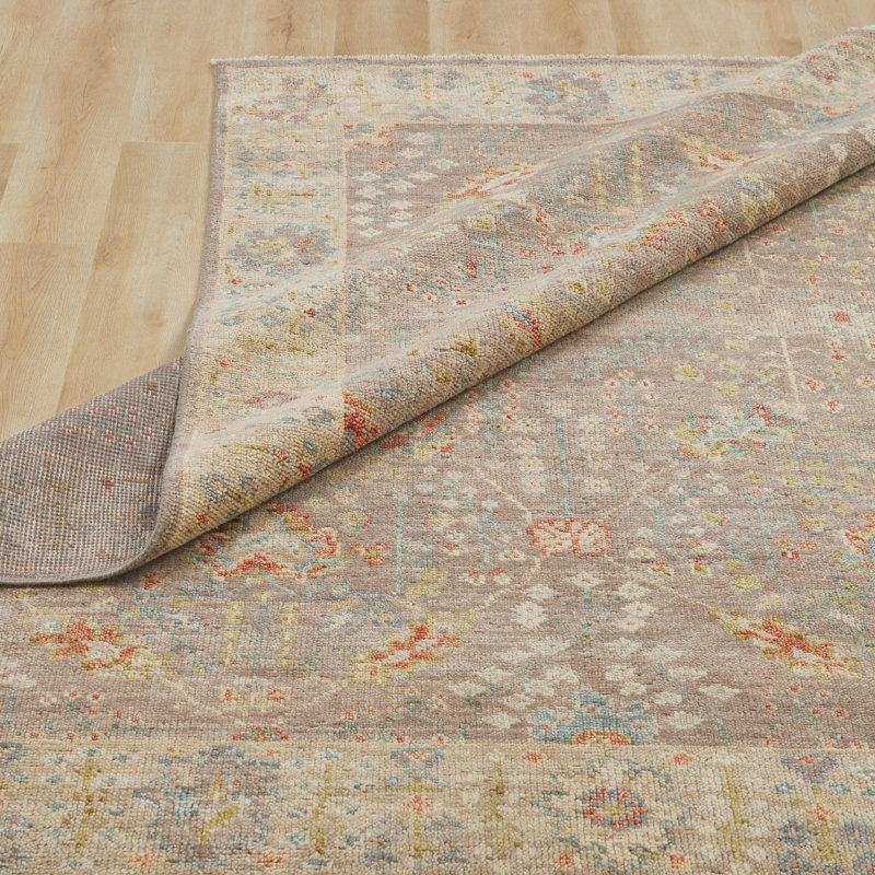 Hand Knotted Wool Oriental Area Rug in Begie, Rectangle 9' x 12'