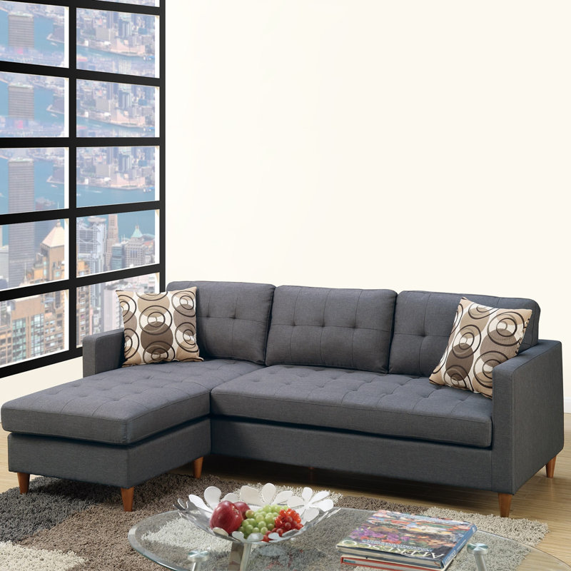 Haskell 86" Wide Reversible Sofa & Chaise, Gray Polyester Blend