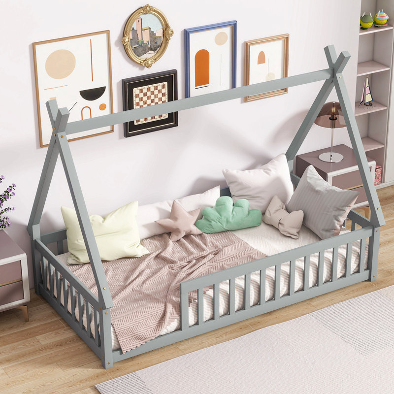 Lit simple en forme de tente, lit tipi avec garde-corps et lattes