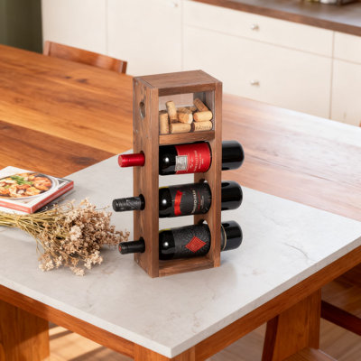 Sonoma Countertop Wood Vertical Wine Rack With Cork Storage, Freestanding Tabletop Liquor Bottle Holder And Shelf Organizer For Home Kitchen Bar