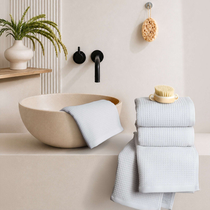 Essuie-mains luxueux 100% coton 4 pièces, Gris argenté