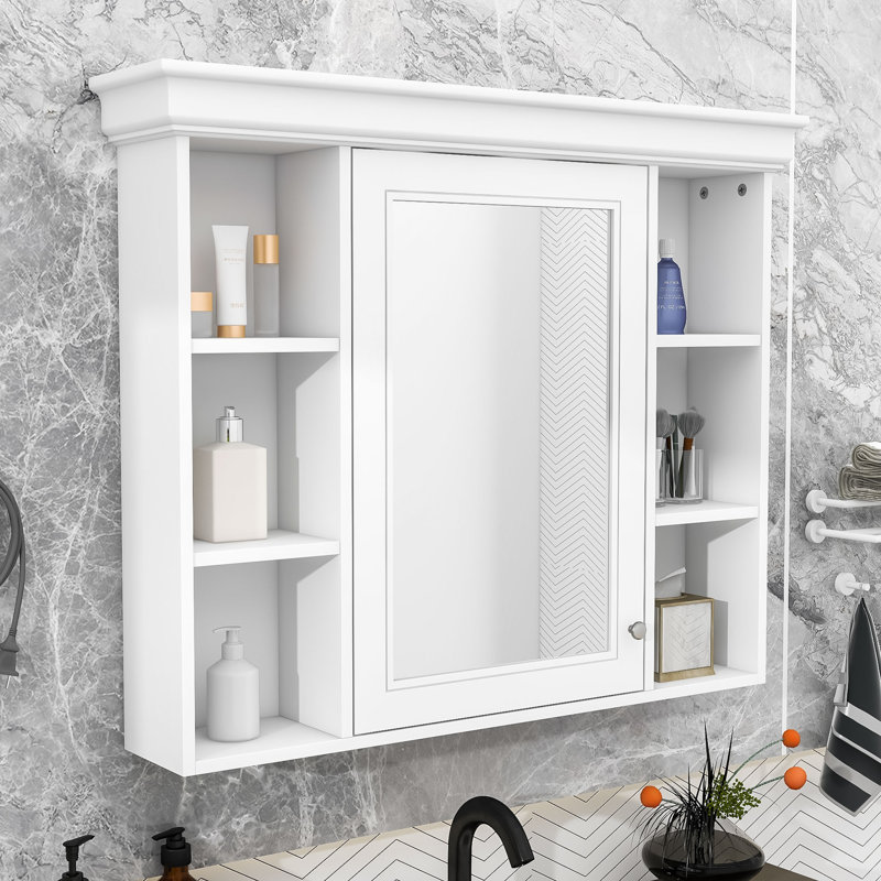 Armoire de rangement murale élégante avec porte miroir, Blanc