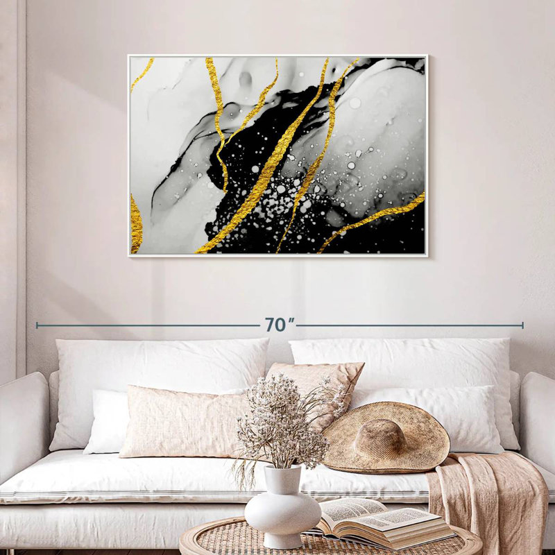 Feuille d'or Catriona, Cadre flottant blanc, 43 po x 29 po
