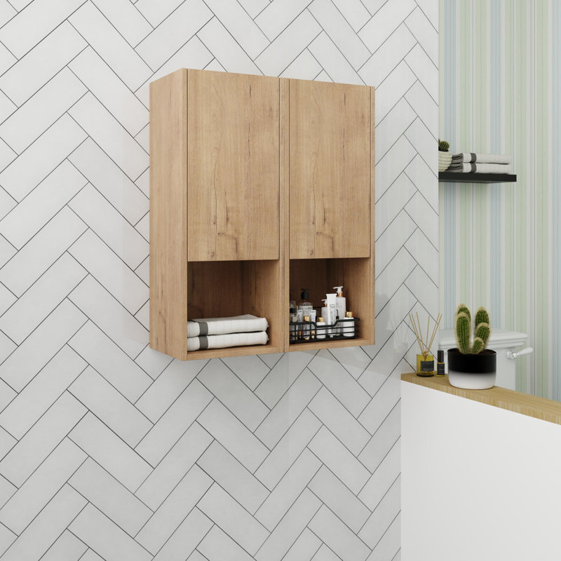  Rangement de salle de bain flottant de 24 po avec porte à fermeture en douceur, Imitation chêne