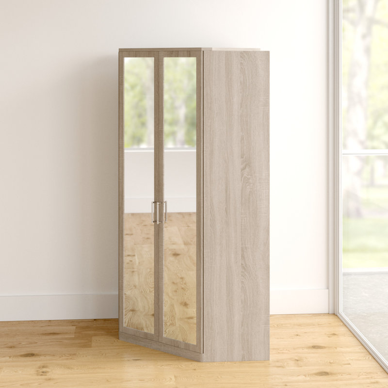 Birmingham 2 Door Manufactured Wood Wardrobe, Oak Sawmill with Mirror